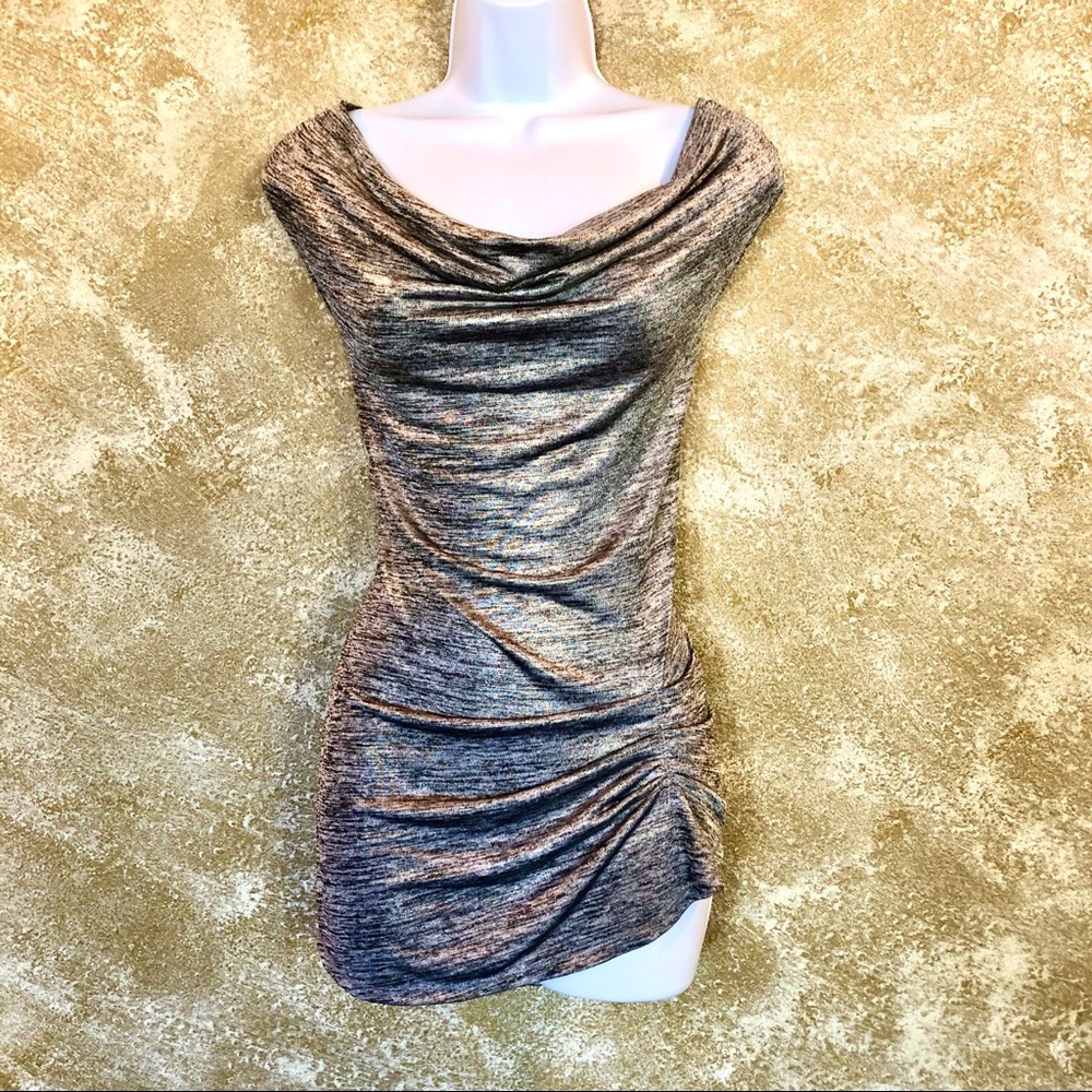VALETTE⚡️Grey/Gold Cow Neck Scrunch Side Top_M